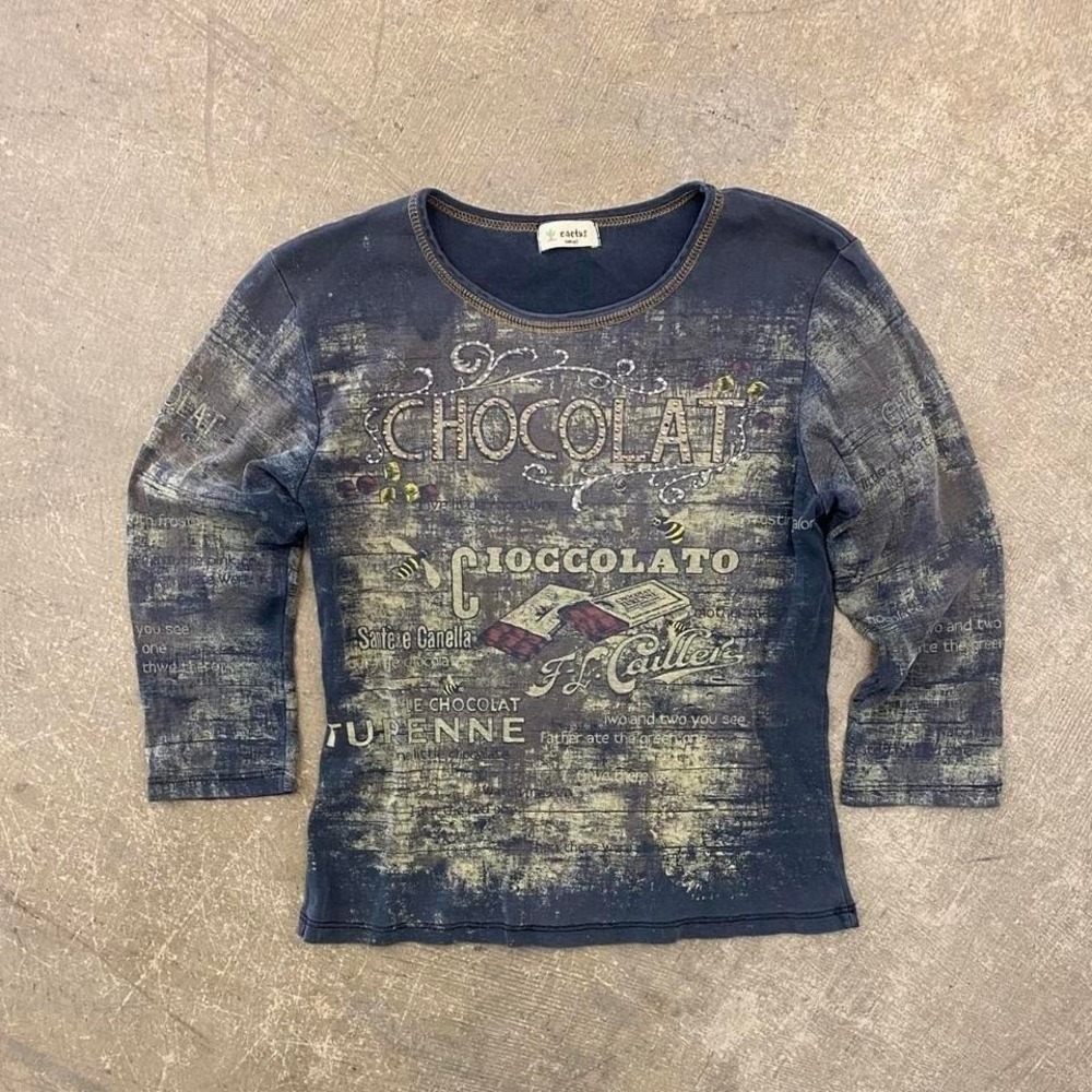 Vintage Y2K Womens Chocolate Grunge Cactus Longsleeve Skater 2000s Shirt Size S